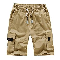 TIMELYE Cargo Shorts Herren Bermudas Baumwolle Shorts Freizeit Sport Shorts Herren Cargo Shorts Leicht Radhose Kurz Wanderhose Baggy Mountainbike Hose Outdoor Sport mit Taschen (Khaki, M) von TIMELYE