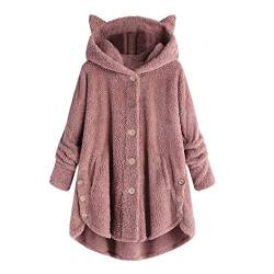 TIMELYE Damen Kapuzenjacke Warm Mantel Teddy-Fleece Plüschjacke Leopard Casuale Zip Hoodie Cardigan Outwear von TIMELYE