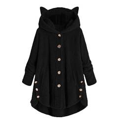 TIMELYE Kapuzenjacke Damen Oversize Teddy Mäntel mit Katzenohren Winter Hoodie Lässig Pullover Langarm Winterjacke Frauen Kapuze Fleece Plüsch Dicke Wollmantel Plüschmantel Outwear Parka Sweater von TIMELYE