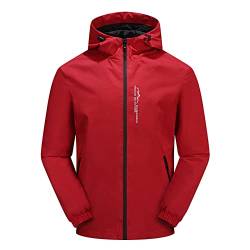 TIMELYE Wetterschutzjacke Regenkleidung Windbreaker Ultraleicht Doppeljacke Camping Lederjacke Herren Winter Regenmantel Beutel Parka Herren Übergangsjacke Langärmelige(3-Red,5XL) von TIMELYE