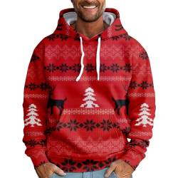 TIMELYE Winterpullover Herren Gothic Plüsch Weihnachtskleidung T-Shirt Hoodie Damen Lang Winterpullover Kuscheltier Weihnachtsdeko Amerikanisch Wheinachtspulli Weihnachtspullover Herren(2-Red,XL) von TIMELYE