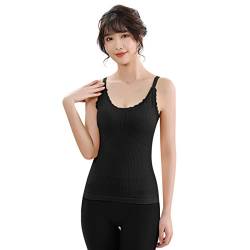 Damen Thermounterwäsche Oberteil Thermohemd Warme Unterwäsche mit Innenfleece Weste Thermo Unterhemd U-Ausschnitt Einfarbig Gefüttert Unterwäsche Tops Ärmellose Winter Tank Top mit (Black, One Size) von TIMIYUYU