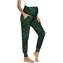 Freizeithose für Schwangere, Schwangerschafts Hosen Stretch Umstandshosen Umstands Kleidung Sweatpants mit Taschen, Mutterschaft Yoga Hose Schwangerschaft Leggings Umstandsmode Hose Bequeme (Green, L) von TIMIYUYU