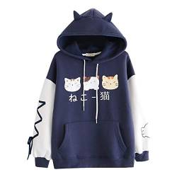 Kawaii Hoodie für Teenager Mädchen Kapuzenpullover Cartoon Hoodies Bequem Casual Pulli Pullover mit Kapuze Langarm Sweatshirt Kawaii Katze Pullover Outwear (Y10-Blue, S) von TIMIYUYU