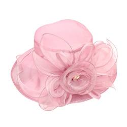 Organzahut Fascinator Hut Damen Sonnenschutz Sonnenhüte Sommer Hut Bowler Hut mit Blumen Strand Kirche Party Hochzeit Hut Breite Krempe Elegante Organzahut Mesh Hut Damenhut (Rose Gold, One Size) von TIMIYUYU