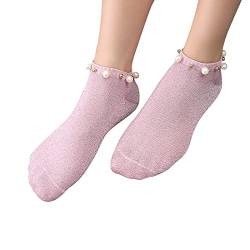 Perlen Socken Damen Bequeme Atmungsaktive Unsichtbare Socken Süße Socken mit Perlen Einfarbig Sneaker Socken Elastische Kurz Socken Rutschfeste Damensocken Sommersocken für Frauen (Pink, One Size) von TIMIYUYU