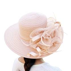 Sonnenhut Damen Elegante Organzahut Blumen Party Hut Hochzeit Sonnenhut Fascinator Hut Sommerhut Bowler Hut Frauenorganza Hut Tea Party Hochzeit Sonnenhüte Damenhut Kirche Hochzeit (Khaki, One Size) von TIMIYUYU