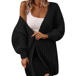 Strickjacke Damen Langarm Grobstrickjacke Cardigan Warme Strickjacke Gestrickte Cardigan Grobstrick Open Front Sweater Longstrickjacke Wintermäntel Strickjacke Lang Strickmantel Coat Herbst (Black, M) von TIMIYUYU