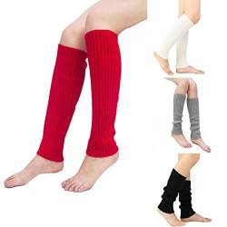 Stulpen für Damen Grobstrickstulpen Legwarmer Stulpen Beinstulpen Mädchen Tanzen Strumpf Beinwärmer Overknee Socken Lange Winter Beinstulpen Winterstiefel Beinwärmer Gestrickt (Red, One Size) von TIMIYUYU