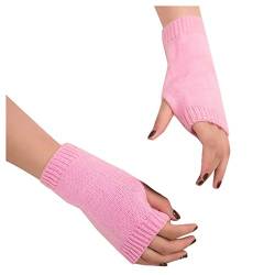 TIMIYUYU Damen Fingerlose Handschuhe Frauen Halb Handschuhe Armstulpen Fäustlinge Winter Gestrickte Pulswärmer Strick Kurzer Warme Strickhandschuhe Weihnachten Geschenke (Rosa, One Size) von TIMIYUYU