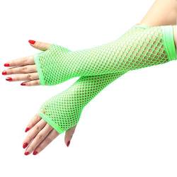 TIMIYUYU Damen Mesh Handschuhe Armstulpen Fingerlose Lange Mode Party Party Hochzeit Karneval Classic Handschuhe Elastisch Fischnetz Handschuhe Goth Punk Handschuhe Vintage für 80er (Green, One Size) von TIMIYUYU