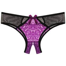 TIMIYUYU Damen Ouvert Slip Strings Tanga Erotische Damen Höschen Sexy Unterhosen Dessous Offener Schritt Spitze Reizvoller Niedrige Taille Erotik Panties Unterwäsche (Lila, M) von TIMIYUYU