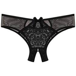 TIMIYUYU Damen Ouvert Slip Strings Tanga Erotische Damen Höschen Sexy Unterhosen Dessous Offener Schritt Spitze Reizvoller Niedrige Taille Erotik Panties Unterwäsche (Schwarz, M) von TIMIYUYU