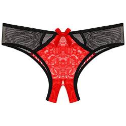 TIMIYUYU Damen Ouvert Slip Strings Tanga Erotische Damen Höschen Sexy Unterhosen Dessous Offener Schritt Spitze Reizvoller Niedrige Taille Erotik Panties Unterwäsche (rot, M) von TIMIYUYU