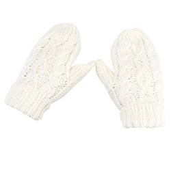 TIMIYUYU Fäustlinge Winter Handschuhe für Damen Winter Warm Strickhandschuhe Einfarbig Gestrickte Winterhandschuhe Herbst Fäustlinge Super Dicke Gestrickt Handschuhe Fausthandschuhe (White, One Size) von TIMIYUYU