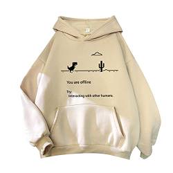 TIMIYUYU Kapuzenpullover Damen Sweatshirt Süßer Dinosaurier Pulli Kawaii Hoodie Mädchen Geschenk Herbst Winter Warm Kapuzenpulli Casual Hoody Pullover Bluse Tops Outwear (Beige, L) von TIMIYUYU