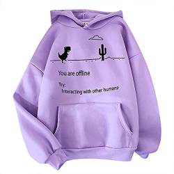 TIMIYUYU Kapuzenpullover Damen Sweatshirt Süßer Dinosaurier Pulli Kawaii Hoodie Mädchen Geschenk Herbst Winter Warm Kapuzenpulli Casual Hoody Pullover Bluse Tops Outwear (Lila, S) von TIMIYUYU