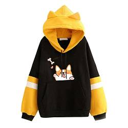 TIMIYUYU Kapuzenpullover Süßer Cartoon Hoodies Damen Teenager Kawaii Hoodie Sweatshirt Oberteile Mädchen Bequem Casual Pulli Langarm Kapuzenpulli Pullover Hoody Sport Outwear (Schwarz, S) von TIMIYUYU