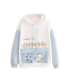 TIMIYUYU Kawaii Hoodie für Teenager Mädchen Kapuzenpullover Süßer Cartoon Hoodies Bequem Casual Pulli Pullover mit Kapuze Langarm Sweatshirt Kawaii Katze Pullover Outwear (Blau, XXL) von TIMIYUYU