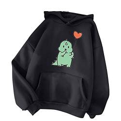 TIMIYUYU Pullover Teenager Mädchen Kawaii Hoodie Herbst Winter Kapuzenpullover Damen Pulli Casual Sweatshirt Kapuze Sport Outerwear Warme Pullover Oberteile (Schwarz3, XL) von TIMIYUYU