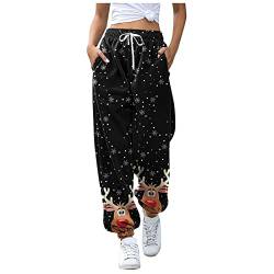 TIMIYUYU Weihnachten Jogginghose Damen Weihnachts Sporthose Casual Trainingshose Streetwear mit Taschen Herbst Winter Sport Yogahosen Laufhose Christmas Geschenk für Frauen (Kaffee, M) von TIMIYUYU