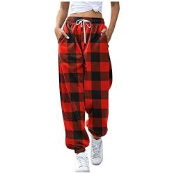 TIMIYUYU Weihnachten Jogginghose Damen Weihnachts Sporthose Casual Trainingshose Streetwear mit Taschen Herbst Winter Sport Yogahosen Laufhose Christmas Geschenk für Frauen (Wein, S) von TIMIYUYU