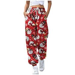 TIMIYUYU Weihnachten Jogginghose Damen Weihnachts Sporthose Casual Trainingshose Streetwear mit Taschen Herbst Winter Sport Yogahosen Laufhose Christmas Geschenk für Frauen (rot3, S) von TIMIYUYU