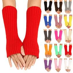 TIMIYUYU Winter Gestrickte Handschuhe für Damen Lang Handwärmer Stulpen Fingerlose Armstulpen Warm Strick Handschuhe Armwärmer Stulpen für Damen Pluswärmer Handstulpen Fingerlose (Hot Pink, One Size) von TIMIYUYU