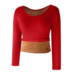 Thermounterwäsche Damen Langarm Thermohemd Warme Unterwäsche mit Innenfleece Thermo Unterhemd Einfarbig Gefüttert Unterwäsche Tops Herbst Winter Thermo Shirt Hemd Oberteil mit (Red, One Size) von TIMIYUYU