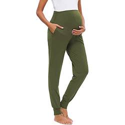 Umstandsleggings Umstandshose Schwangerschaft Hosen Stretch Umstandshose Freizeithose Solide Bequeme Umstandshose Umstandsleggins Maternity Hose Casual Schwangerschaftshose Pyjama/Yoga (B-Green, XXL) von TIMIYUYU