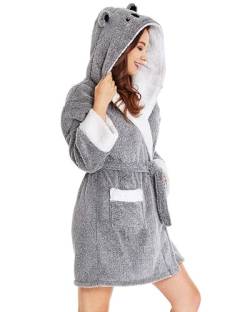 TIMSOPHIA Plüsch-Bademäntel für Damen, Bademäntel mit Kapuze, weiche Tiermäntel, gemütlich, warm, Koala-Geschenke, Grau, Medium von TIMSOPHIA