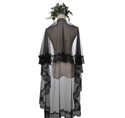 1 Tier 3 Meter Schwarz Lange Spitze Schleier Tüll Braut Hochzeit Kathedrale Schleier Kopfschmuck Blume Bestickter Schleier Schwarz Mantilla Kathedrale Gothic Spitze Schleier Braut Haarschmuck von TINAYAUE