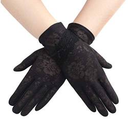 Damen Sommer Kurze Spitzenhandschuhe Bow Knot Sonnenschutz Handschuhe Hübsch Anmut Retro Damenhaft Fahrradhandschuhe Dünne Atmungsaktive Eisseidenhandschuhe für Hochzeit Opera Tanzparty Konzert von TINAYAUE