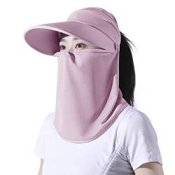 Damen Sommer-Sonnenhut mit Maske Frauen Sonnenschutzhut Baseball Kappe Schatten Outdoor-Sportmütze Gesichtsbedeckung Atmungsaktiv UV-Schutz Insekten- und Mückenschutz für Sport Strand Reise Fahrt von TINAYAUE