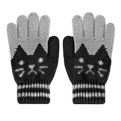 Kinder Warme Vollfinger-Handschuhe Jungen Mädchen niedlich Katzenausdruck Fingerhandschuhe Herbst Winter Elastische Strickhandschuhe Sanft Wollhandschuhe für Schule, Pendeln, Spielen im Freien von TINAYAUE