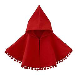 Umhang mit Kapuze Warm Gestrickt Poncho Kleinkinder Rot Cape Poncho Mantel Hoodies Pom Pom Quaste Schneeanzug Winter Halloween Umhang für Jungen Mädchen Baby, rot, 5 Jahre von TINAYAUE