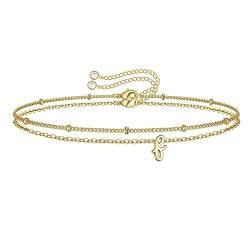 TINGN Armband Damen Mädchen, 14K Vergoldet Gold Mehrlagige Armbänder Set mit F Buchstaben Personalisiert Schmuck Jahrestag Weihnachten Muttertag Geburtstag Geschenke für Frauen Mädchen Mama von TINGN