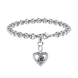 TINGN Armband Damen Mädchen Silber, Bettlerarmbänder Armbänder mit B Buchstaben Herz Anhänger Damen Charm Bracelet Armband Personalisierte Geschenke Geburtstag für Frauen Mädchen Freundin von TINGN