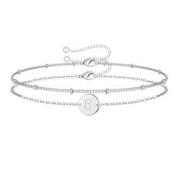 TINGN Armband Damen Silber, Silber Armbänder mit Buchstaben B Armskette Set Zweilagige Armband mit Gravur Namensarmband Buchstaben Charm Armband Silber Damen Frauen Mädchen Geschenke Schmuck Damen von TINGN