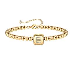 TINGN Armband mit Buchstaben Damen, 14K Gefüllt Würfel Verstellbare Armband Damen Gold Buchstaben Armband Mädchen Armband mit Buchstaben Damen Personalisierte Geschenke für Frauen Mädchen (E) von TINGN