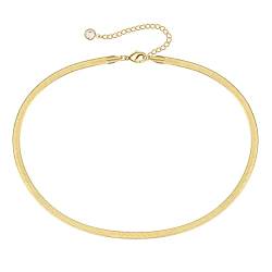 TINGN Boho Dicker Schlangenkette aus Gold Kette, 14 Karat Gold Vergoldetes Büroklammerkette Flache Fischgrätenkette Halskette Schlangenkette Gold Choker Kette für Damen Frauen 4 mm Schlangenkette von TINGN