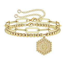 TINGN Buchstaben Armband Damen Mädchen, Buchstaben Armbänder Gold Armband mit Buchstaben Armband Damen Perlenarmband Buchstabe O Büroklammer Gliederkette Armband Mädchen Zierlich Gold Schmuck von TINGN