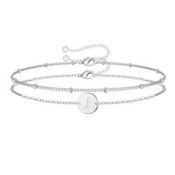 TINGN Buchstaben Armband Damen Silber, 14 Karat Vergoldet Doppelschichtiges Armband mit Buchstaben J Initiale Armkette für Damen Schmuck Silber Armband Personalisiert für Mädchen Teenager Damen Frauen von TINGN