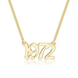 TINGN Geburtsjahr Halskette für Frauen, Gold 1972 Halskette Geburtsjahr Nummer Anhänger Halskette für Frauen Teenager Mädchen Jungen Geburtstag Geschenke von TINGN