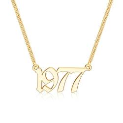 TINGN Geburtsjahr Halskette für Frauen, Gold 1977 Halskette Geburtsjahr Nummer Anhänger Halskette für Frauen Teenager Mädchen Jungen Geburtstag Geschenke von TINGN