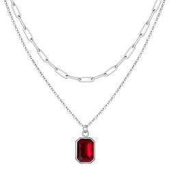 TINGN Geburtsstein Kette Damen Silber, Granat Kette Januar Geburtsstein Kette Granat Halskette Damen Silber Geburtsstein Halskette Rote Kette Geschichtet Silberkette Damen Geschenke für Frauen Mädchen von TINGN