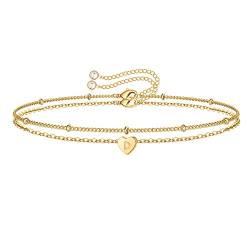 TINGN Gold Buchstaben Armbänder Damen, 14K Gold Gefülltes Geschichtetes Armband mit Buchstaben D Personalisiertes Armband Initiale Herz Charm Armband Goldschmuck Damen Geschenke für Frauen Mädchen von TINGN