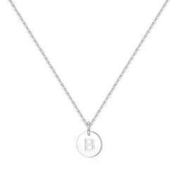 TINGN Halskette Damen Silber Kette mit Buchstaben, Buchstaben Halskette mit Runder Plättchen Anhänger Silber Buchstaben Kette Silber Kette Initialen B Halskette Damen Teenager Mädchen Geschenke von TINGN