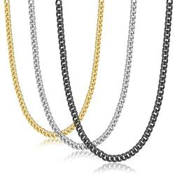 TINGN Herren Halskette Edelstahl Panzerkette, 3mm Panzerkette Ketten Set für Herren Klassische Cuban Link Chain Halskette Ersatzkette Hip Hop Kette Personalisiert Geschenk für Geburtstag Herren Männer von TINGN