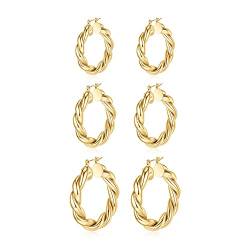 TINGN Ohrringe Gold Set Creolen für Mädchen, S925 Sterling Silber Post Klobige Gold Ohrringe 14 Karat Echt Vergoldet Hypoallergen Dicke Offen Verdrehte Creolen Creolen für Frauen 25/30/40 mm von TINGN